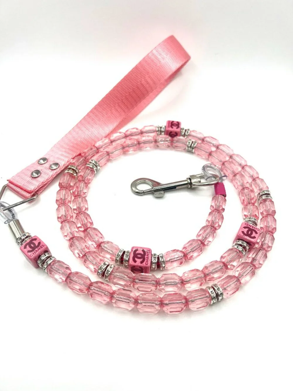 Luxury Pink Crystal Beaded Dog Leash | Glamorous Handmade Designer-Inspired